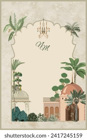 Mughal Wedding card design, invitation design for wedding, Illustration, Mughal motif.
