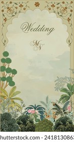 Mughal Wedding Card Design, Wedding Invitation, Mughal Motif, Watercolor Background.