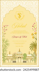 Mughal wedding card design. Traditional wedding invitation templates design.