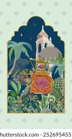 Mughal Wedding card Illustration, Mughal Garden Illustration Invitation card,Wedding Invitation.