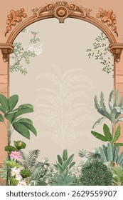 Mughal Wedding Card Illustration, Indian Wedding Card, Mughal Arch, Wedding Invitation.