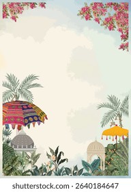 Mughal Wedding Card Illustration, Wedding Card, Indian Wedding Card, Garden Wall Mural, Mughal Garden, Wallpaper Mural.