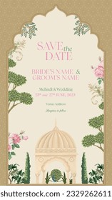 Mughal Wedding Invitation Card Design. Invitation card for printing vector illustration.