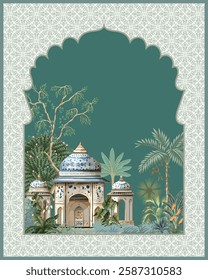 Mughal Wedding invitation Card Design, Indian Wedding Card, Mughal Arch, Dome, Peacock.