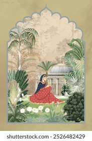 Mughal Wedding Invitation Card Illustration, Wedding Invitation, Mughal Garden.