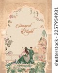 Mughal Wedding Invitation Card. Sangeet night invitation card design for printing vector illustration.