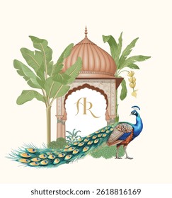 Projeto de monograma de convite de casamento mogol. Design de Monograma de Casamento Mughal.