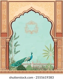 
Mughal wedding invitation template design. Traditional Wedding invitation card design.