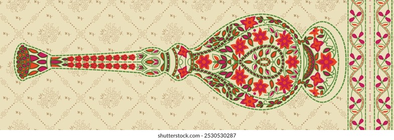 Mughal-Style Seamless Ornamental Motif with a Vibrant Multicolor Palette.