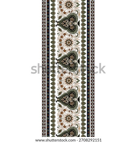 Mughal-style vertical floral border featuring bold crimson blossoms with curling vine tendrils, reflecting the grandeur of royal textile traditions