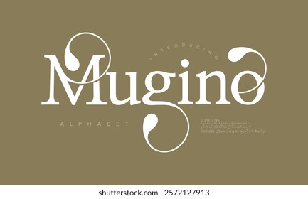 Mugino typography beauty fashion elegant minimalist serif italic fonts decorative wedding vintage retro logos. Minimal luxury font alphabet logo. Vector illustration