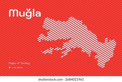 Mapa da província de Mugla com vetor de padrão de linha diagonal vermelha