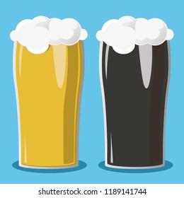 Mugs of beer. Drink with a lot of foam. Icon set