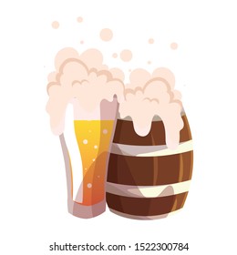 mugs of beer with foam in white background vector illustration design