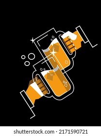 Becher mit Bier in den Händen.Vektorgrafik.