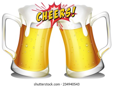 Mugs of beers on a white background 