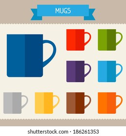 Mugs colored templates for your design in flat style.