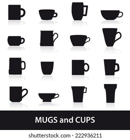 mugs and cups black silhouette icons set eps10
