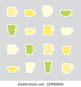 mugs and cups color simple stickers set eps10