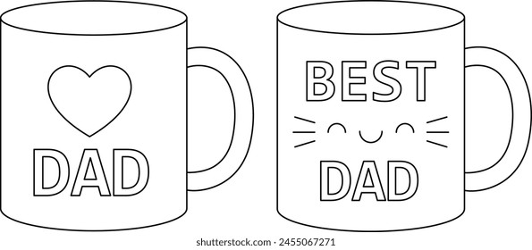 Mugs for father coloring page. Gift father day vector illustration 