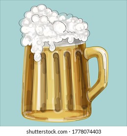 Mugs of fresh beer with foam. Vector illustration
