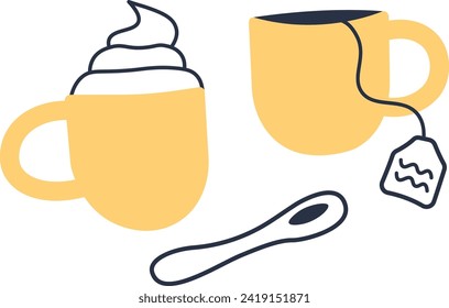 Mugs Con Ilustración De Vector De Bebidas Calientes