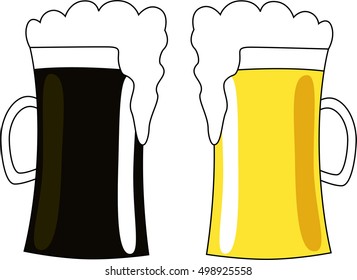 Mugs of lager and dark beer