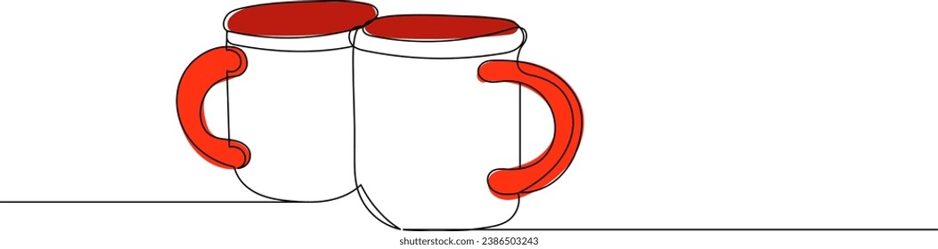 mugs sketch, continuous line drawing, vector