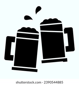 Mugs solid icon. Mugs with beer vector illustration isolated on white. Two holding beer glasses glyph style design, designed for web and app. Eps 10