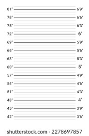 Mugshot background. Police lineup wall. Mug-shot measuring scale.