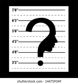 Mugshot question mark human head symbol, vector