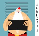Mugshot Santa in police. Bad Claus criminal. Naughty Santa with cigar. crime Christmas. suspect new year