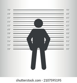 Mugshot with silhouette man. Police lineup. Dangerous Anonymous. Vector illustration