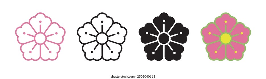 mugunghwa flower icon logo vector design outline black flat design