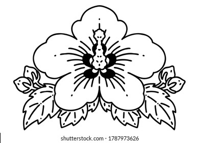 Mugunghwa or Rose of Sharon. the national flower of South Korea. Vector line art illustration.