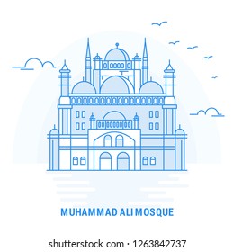 MUHAMMAD ALI MOSQUE Blue Landmark. Creative background and Poster Template