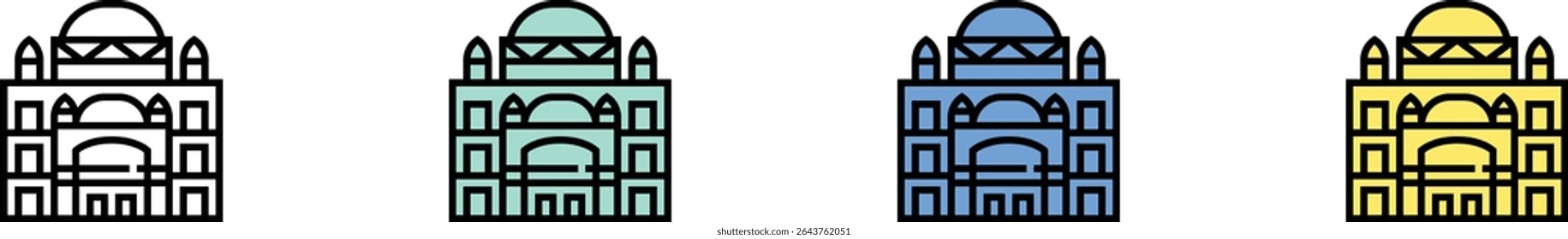 muhammad ali mosque icon. Outline, Green, Blue and Yellow Style Design Isolated On White Background