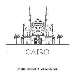 MUHAMMAD ALI MOSQUE Landmark. Vector outline illustration