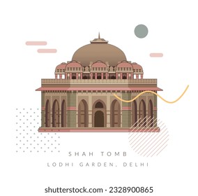 Muhammad Shah Tomb in Lodhi Gardens - Delhi - Icon Illustration as EPS 10 File  