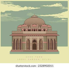 Muhammad Shah Tomb in Lodhi Gardens - Delhi - Icon Illustration as EPS 10 File  