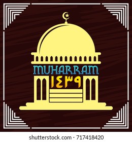 Muharram 1439 Hijri Vector Design with red maroon background and mosque. The Islamic New Year New Hijri vector design for poster,meme,greeting,background,banner,brochure,wallpaper or sticker design
