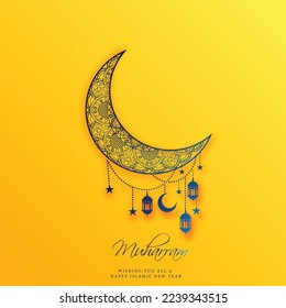 Muharram greeting. Islamic new year with Text Muharram (happy new year). vector, banner, poster , flyer
