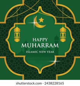 Muharram Islamic and Happy New Hijri greeting template.