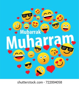 Muharram Mubarak has mean "islamic new years" with emo icon