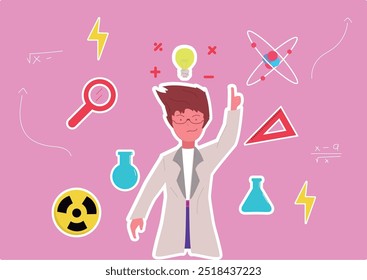 mujer de ciencia con experimententos y matematicas, experimento com mulheres da ciência, matemática, bata de laboratório, laboratório