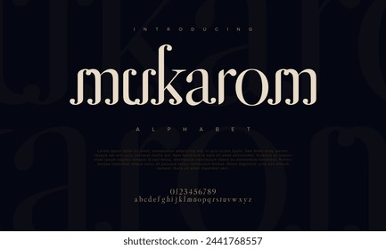 Mukarom premium luxury arabic alphabet letters and numbers. Elegant islamic typography ramadan wedding serif font decorative vintage. Creative vector illustration