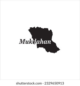 Mapa de Mukdahan y diseño de letras negras sobre fondo blanco