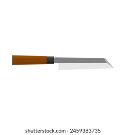 Mukimono, Japanese kitchen knife for vegetables flat design vector illustration isolated on white background. A traditional Japanese kitchen knife with a steel blade and wooden handle.