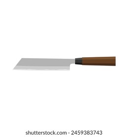 Mukimono, Japanese kitchen knife for vegetables flat design vector illustration isolated on white background. A traditional Japanese kitchen knife with a steel blade and wooden handle.