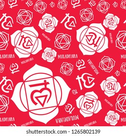 Muladhara chakra seamless pattern. Vector esoteric background. Hinduism, buddhism. Line symbol. Red color